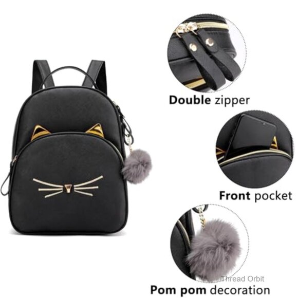 Mini Cat Backpack Purse Water-Resistant Polyester Adjustable Strap